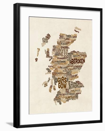 Scotland Typography Text Map-Michael Tompsett-Framed Art Print