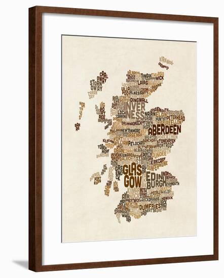 Scotland Typography Text Map-Michael Tompsett-Framed Art Print