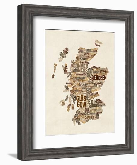 Scotland Typography Text Map-Michael Tompsett-Framed Art Print