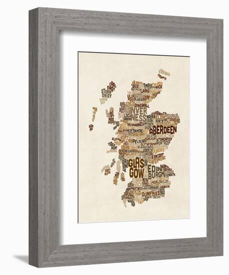 Scotland Typography Text Map-Michael Tompsett-Framed Art Print