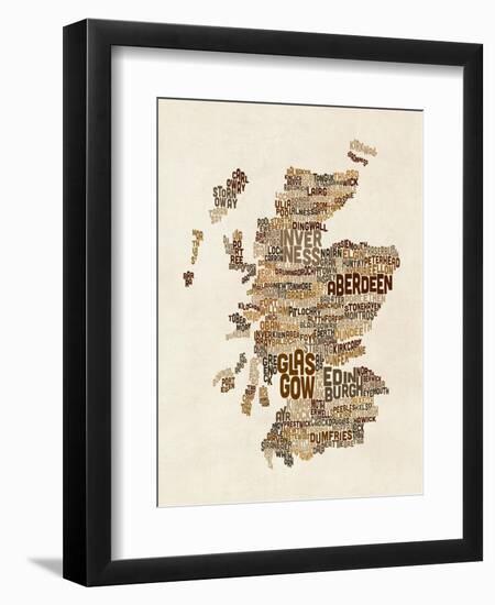 Scotland Typography Text Map-Michael Tompsett-Framed Art Print