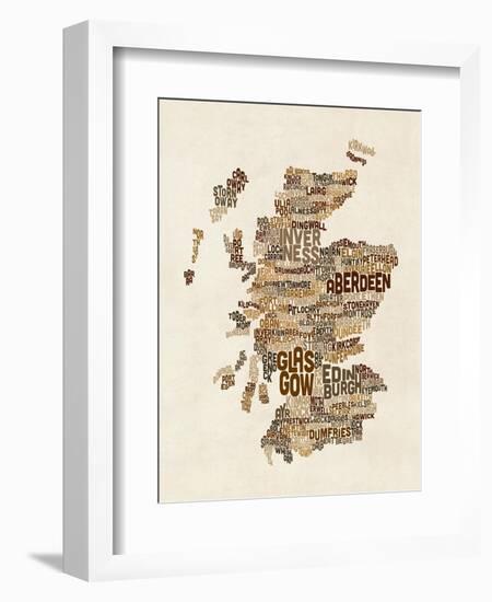 Scotland Typography Text Map-Michael Tompsett-Framed Art Print