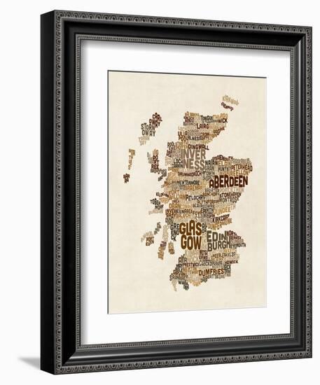 Scotland Typography Text Map-Michael Tompsett-Framed Art Print