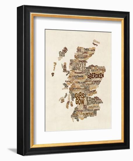 Scotland Typography Text Map-Michael Tompsett-Framed Art Print