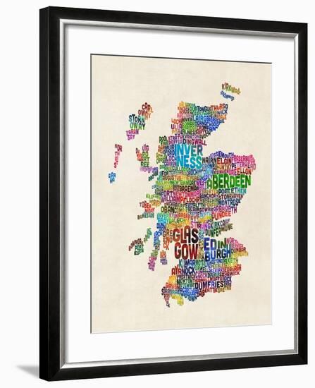 Scotland Typography Text Map-Michael Tompsett-Framed Art Print