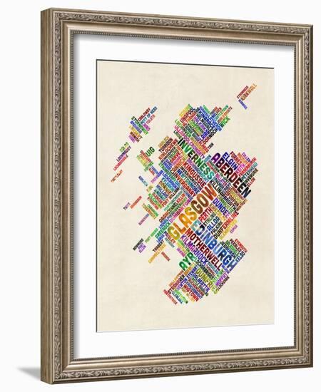 Scotland Typography Text Map-Michael Tompsett-Framed Art Print