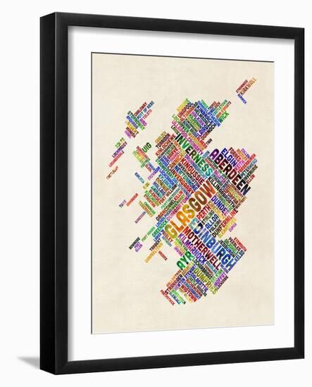 Scotland Typography Text Map-Michael Tompsett-Framed Art Print