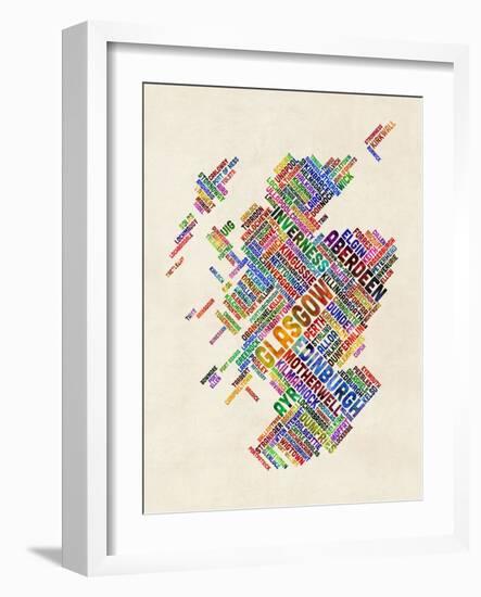 Scotland Typography Text Map-Michael Tompsett-Framed Art Print