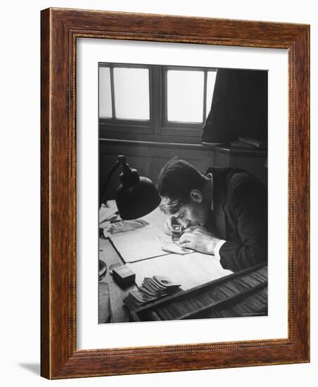 Scotland Yard Fingerprint Expert Working in the Scenes of Crime Search Room-David Scherman-Framed Photographic Print