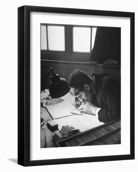 Scotland Yard Fingerprint Expert Working in the Scenes of Crime Search Room-David Scherman-Framed Photographic Print