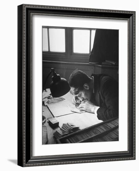 Scotland Yard Fingerprint Expert Working in the Scenes of Crime Search Room-David Scherman-Framed Photographic Print