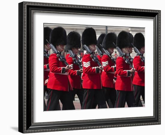 Scots Guards Marching Past Buckingham Palace, Rehearsal for Trooping the Colour, London, England, U-Stuart Black-Framed Photographic Print