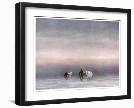 Scott Exercising the Ponies Through the Snow-Edward A. Wilson-Framed Art Print