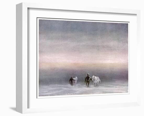 Scott Exercising the Ponies Through the Snow-Edward A. Wilson-Framed Art Print