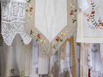 Greece, Crete. Lace and embroidery in shop in town of Kritsa. Lasithi Region.-Scott Smith-Framed Premier Image Canvas