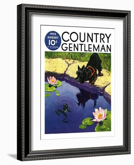 "Scottie and Frog," Country Gentleman Cover, August 1, 1935-Nelson Grofe-Framed Giclee Print