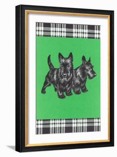 Scottie Dog Puppies with Tartan Print-null-Framed Art Print