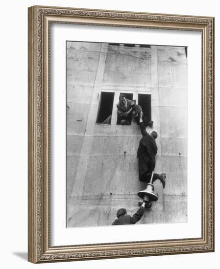 Scottish Fans Scaling Wall to Avoid High Ticket Prices For Soccer Game Between Scotland and England-Cornell Capa-Framed Photographic Print