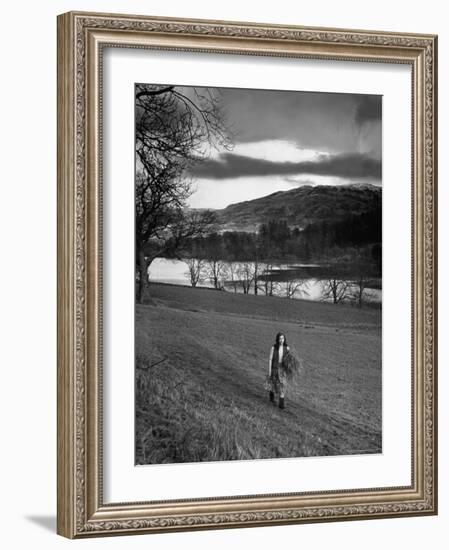 Scottish Farm Girl Walking Along a Trail Where Wordsworth Wrote Some of His Poetry-Nat Farbman-Framed Photographic Print