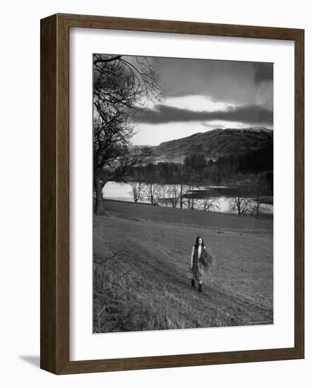 Scottish Farm Girl Walking Along a Trail Where Wordsworth Wrote Some of His Poetry-Nat Farbman-Framed Photographic Print