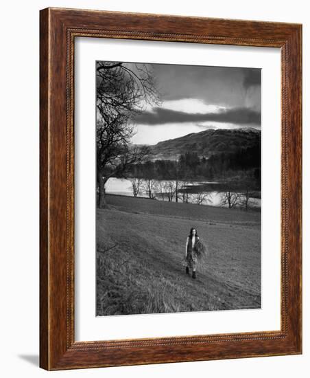 Scottish Farm Girl Walking Along a Trail Where Wordsworth Wrote Some of His Poetry-Nat Farbman-Framed Photographic Print