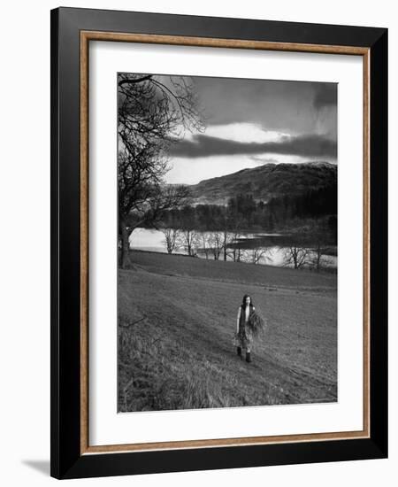 Scottish Farm Girl Walking Along a Trail Where Wordsworth Wrote Some of His Poetry-Nat Farbman-Framed Photographic Print