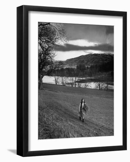 Scottish Farm Girl Walking Along a Trail Where Wordsworth Wrote Some of His Poetry-Nat Farbman-Framed Photographic Print