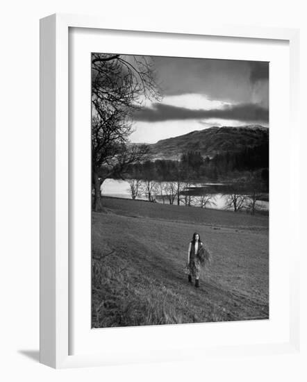 Scottish Farm Girl Walking Along a Trail Where Wordsworth Wrote Some of His Poetry-Nat Farbman-Framed Photographic Print