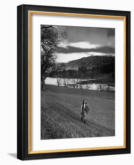 Scottish Farm Girl Walking Along a Trail Where Wordsworth Wrote Some of His Poetry-Nat Farbman-Framed Photographic Print