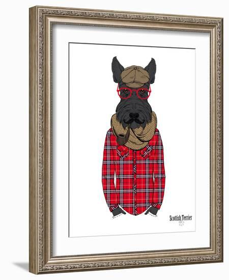 Scottish Terrier in Pin Plaid Shirt-Olga Angellos-Framed Art Print