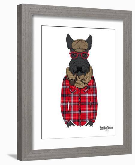 Scottish Terrier in Pin Plaid Shirt-Olga Angellos-Framed Art Print