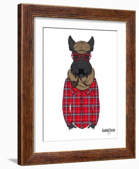 Scottish Terrier in Pin Plaid Shirt-Olga Angellos-Framed Art Print