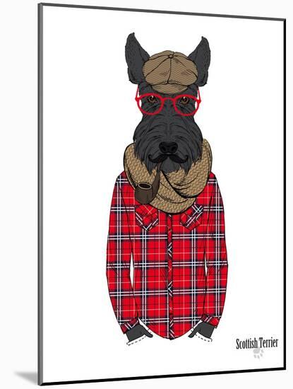 Scottish Terrier in Pin Plaid Shirt-Olga Angellos-Mounted Art Print