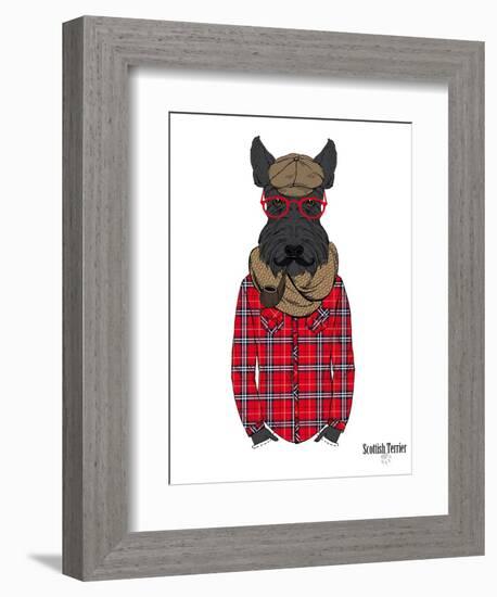 Scottish Terrier in Pin Plaid Shirt-Olga Angellos-Framed Art Print