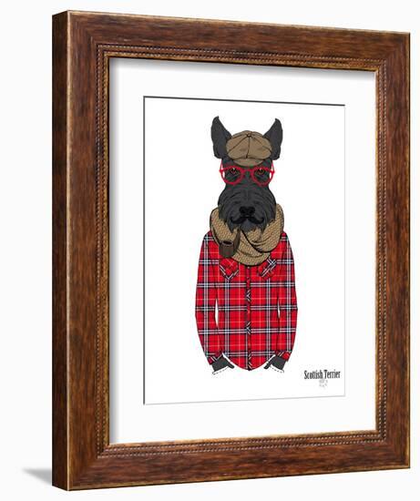 Scottish Terrier in Pin Plaid Shirt-Olga Angellos-Framed Art Print