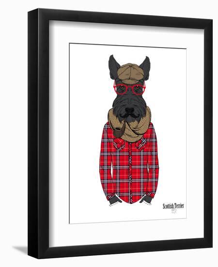 Scottish Terrier in Pin Plaid Shirt-Olga Angellos-Framed Art Print