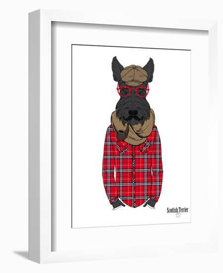 Scottish Terrier in Pin Plaid Shirt-Olga Angellos-Framed Art Print