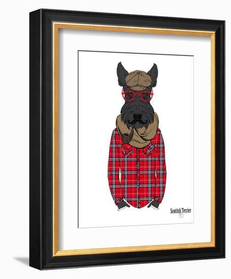 Scottish Terrier in Pin Plaid Shirt-Olga Angellos-Framed Art Print