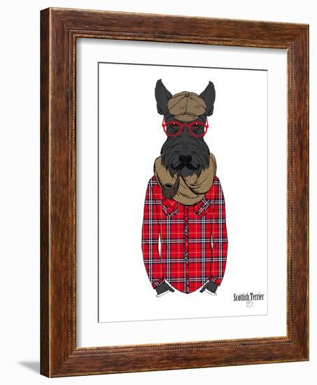 Scottish Terrier in Pin Plaid Shirt-Olga Angellos-Framed Art Print