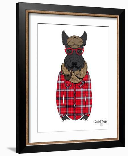 Scottish Terrier in Pin Plaid Shirt-Olga Angellos-Framed Art Print