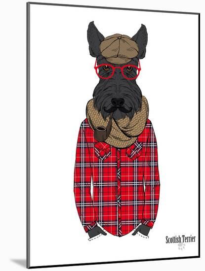 Scottish Terrier in Pin Plaid Shirt-Olga Angellos-Mounted Art Print