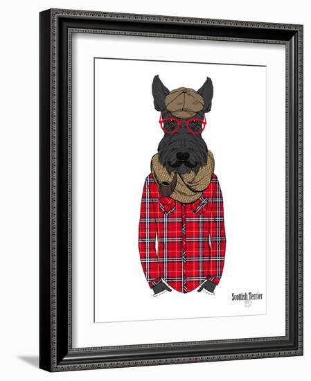 Scottish Terrier in Pin Plaid Shirt-Olga Angellos-Framed Art Print