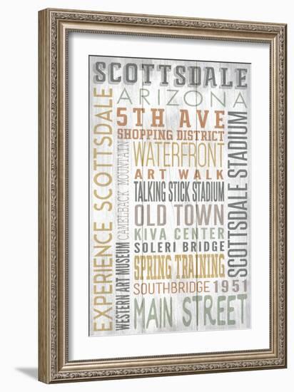 Scottsdale, Arizona - Barnwood Typography-Lantern Press-Framed Art Print