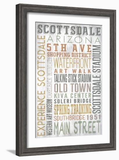 Scottsdale, Arizona - Barnwood Typography-Lantern Press-Framed Art Print