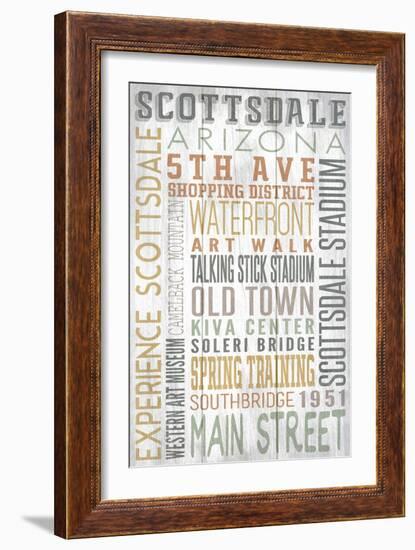 Scottsdale, Arizona - Barnwood Typography-Lantern Press-Framed Art Print