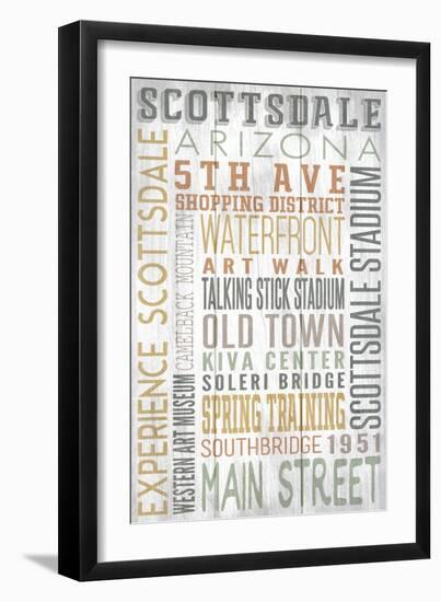 Scottsdale, Arizona - Barnwood Typography-Lantern Press-Framed Art Print