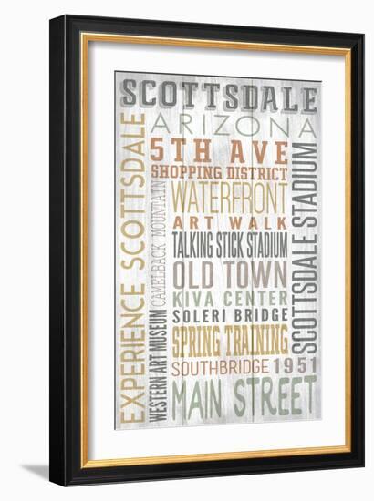 Scottsdale, Arizona - Barnwood Typography-Lantern Press-Framed Art Print