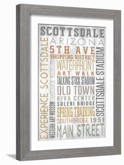 Scottsdale, Arizona - Barnwood Typography-Lantern Press-Framed Premium Giclee Print