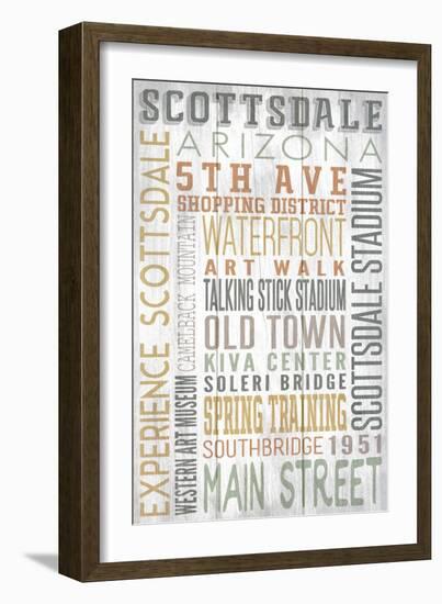 Scottsdale, Arizona - Barnwood Typography-Lantern Press-Framed Premium Giclee Print