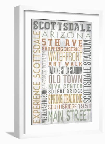 Scottsdale, Arizona - Barnwood Typography-Lantern Press-Framed Premium Giclee Print